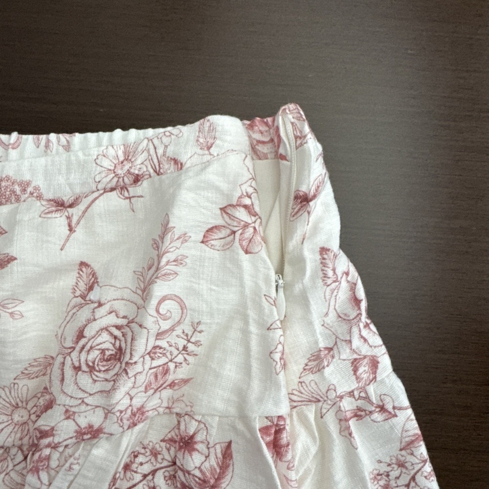 Love Tree Pleated Floral Skort Skirt Beige Pink Side Zip Elastic Waist Size M - Picture 7 of 10